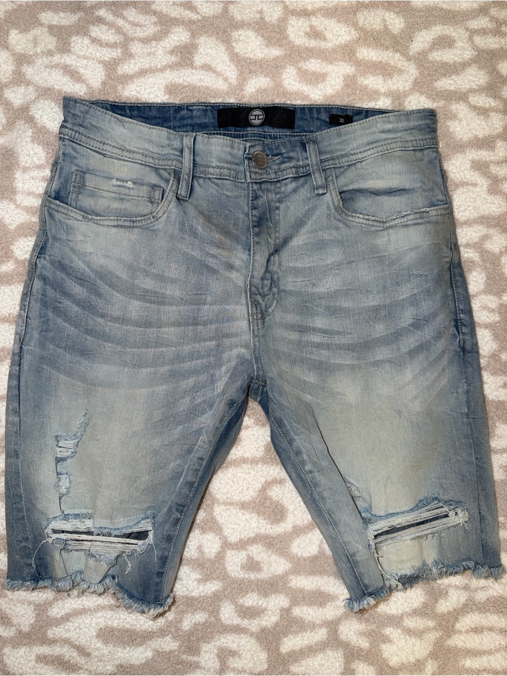 Jordan Craig Faded Blue Distressed Denim Shorts